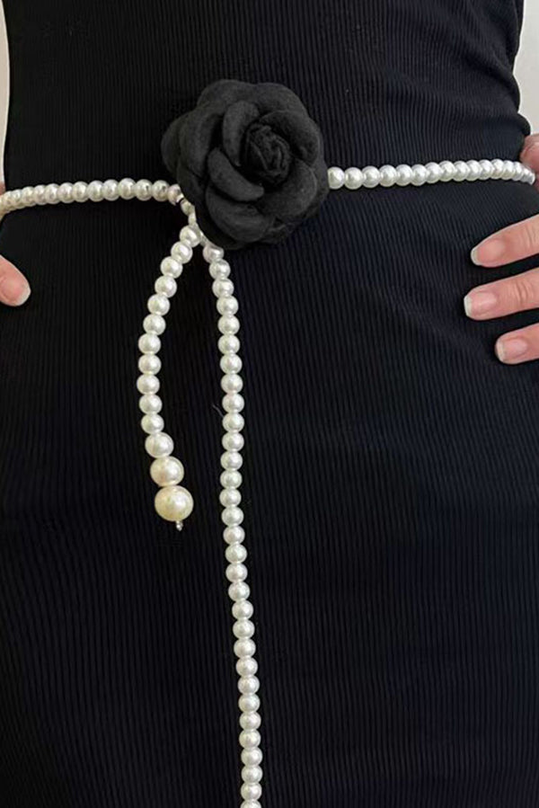 Elegant Camellia Pearl Waist Necklace-consonak