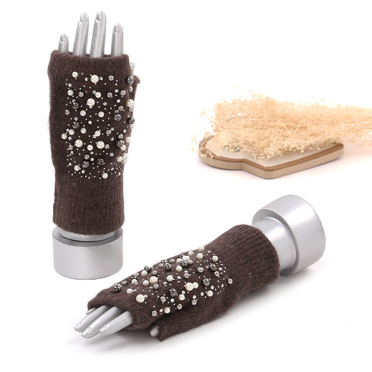 Shiny Pearl Fingerless Gloves-consonak