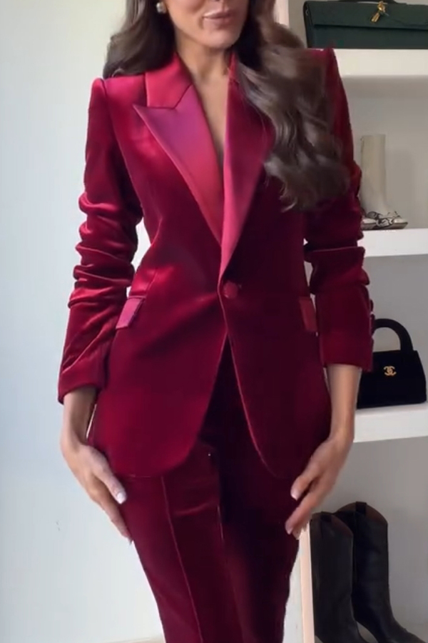 Delicate Daze Velvet Satin Lapel Button Up Long Sleeve Tapered Waist Blazer | Consonak