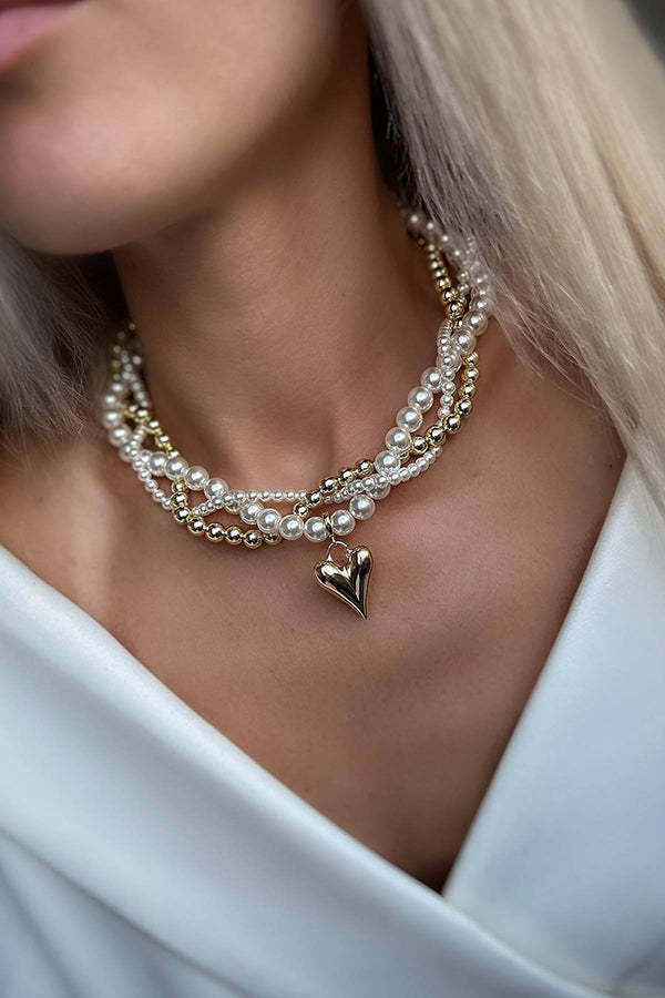 Elegant Pearl Beaded Heart Pendant Necklace-consonak