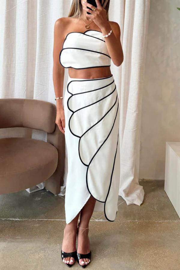 Stylish Spaghetti Strap Cropped Fitted Top and Elegant Asymmetrical Midi Skirt Set | Consonak