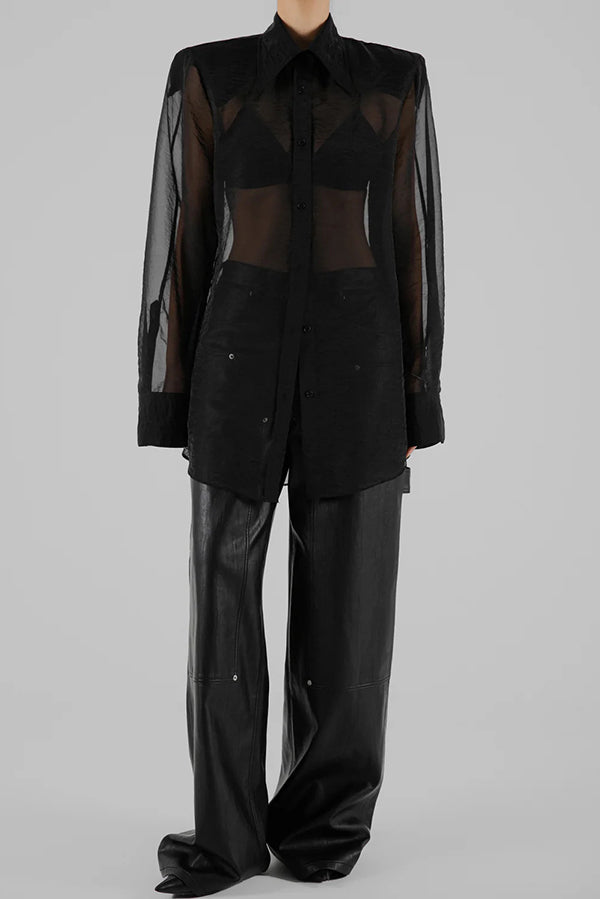 Retro Sheer Loose Long-sleeved Casual Shirt-consonak