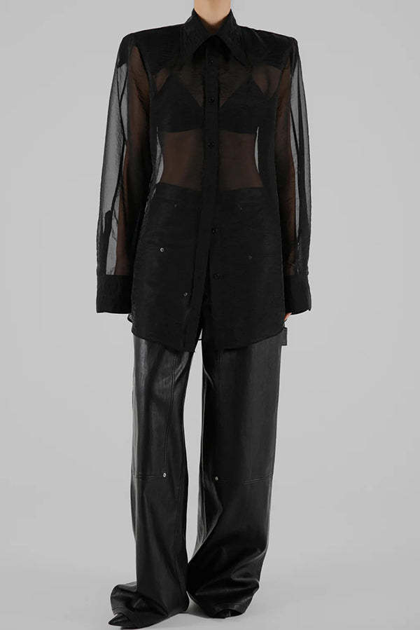 Retro Sheer Loose Long-sleeved Casual Shirt-consonak