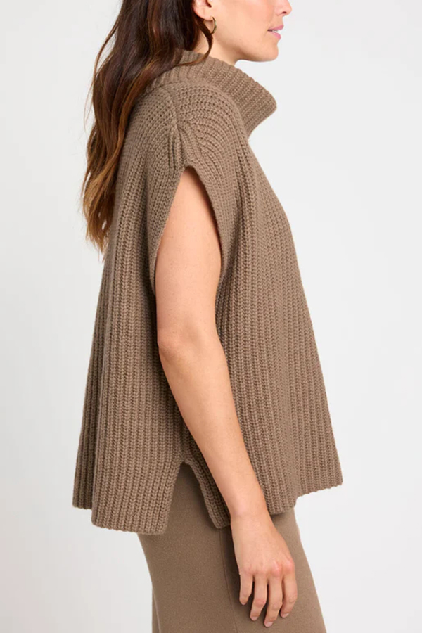 Comfortable and Luxe Knit TurtleNeck Cap Sleeves Lightweight Sweater-consonak