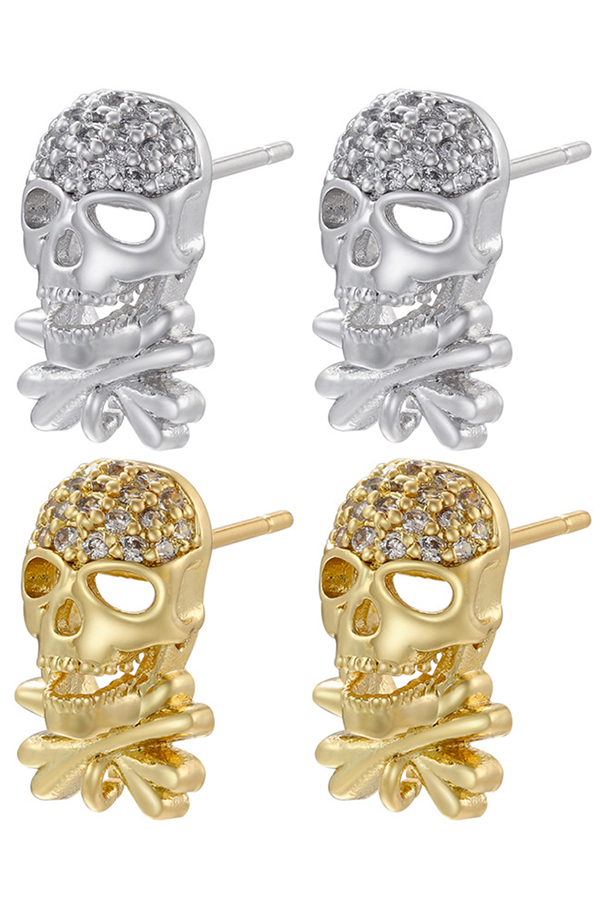 Halloween Zircon Skull Stud Earrings-consonak