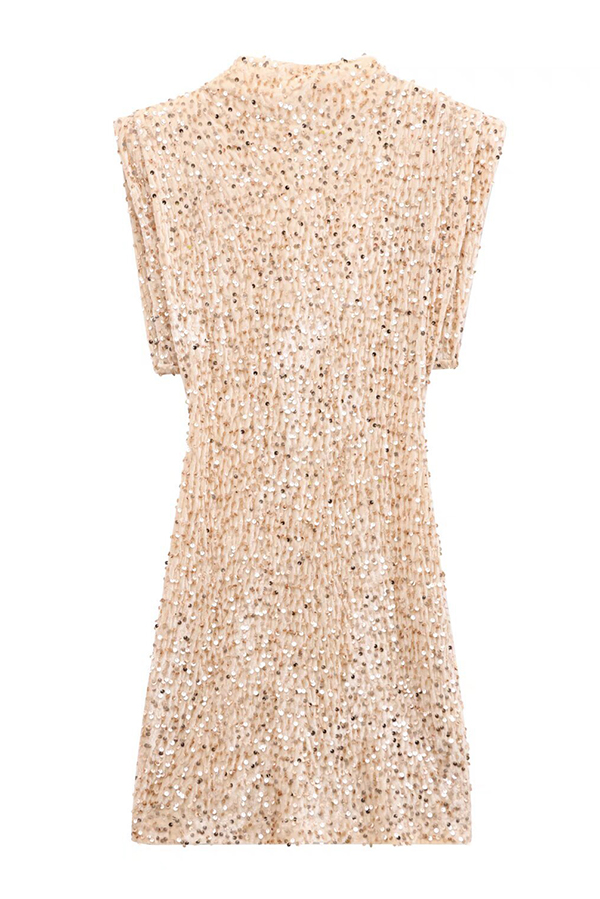 Fashionable Sequined Round Neck Sleeveless Slim-fit Mini Dress-consonak