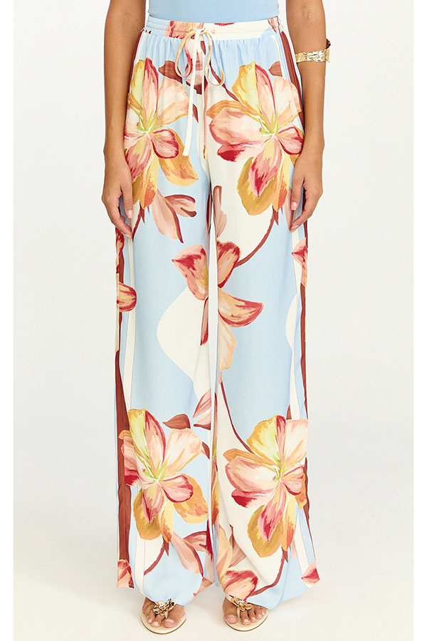 Shades of Cornflower Printed Bandeau Crop Scarf Top and Elastic Waist Pocket Wide Leg Pants Set