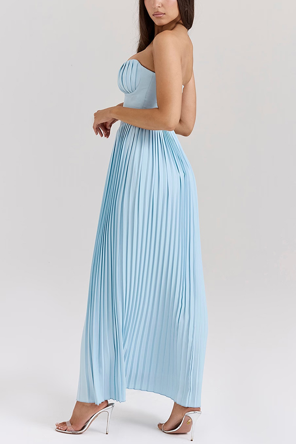 Romantic and Elegant Pleated Strapless Maxi Dress-consonak