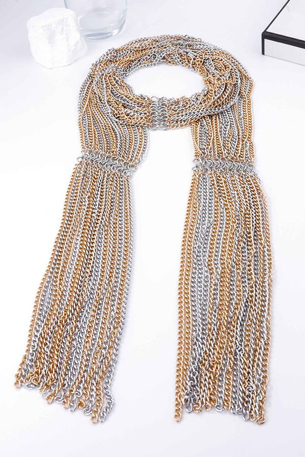 Exaggerated Layered Metal Chain Scarf-consonak