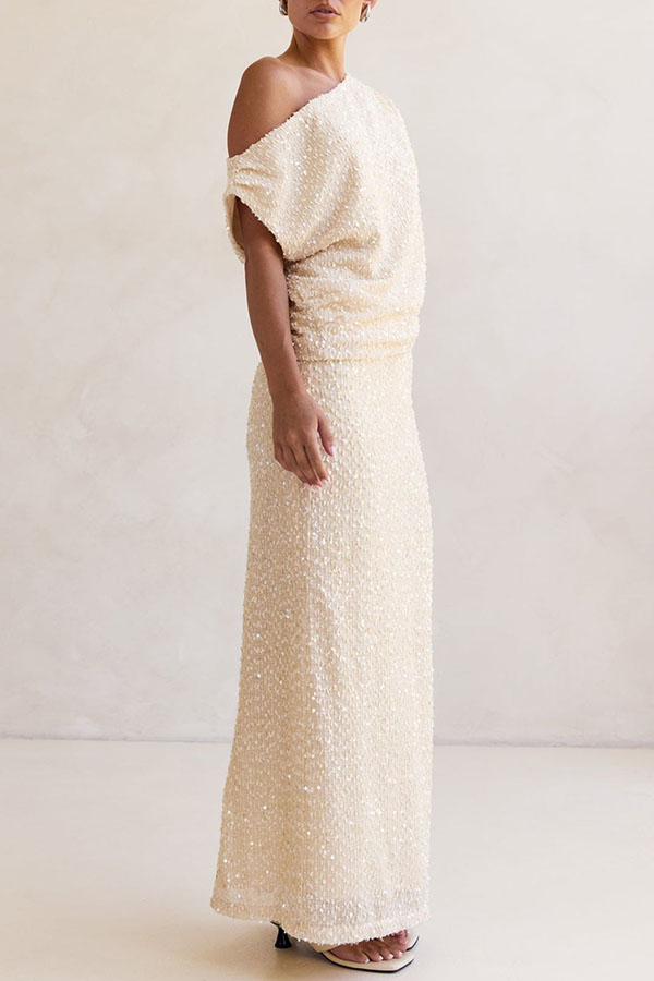 Milla Knit Sequin High Rise Side Zipper Slit Straight Maxi Skirt-consonak