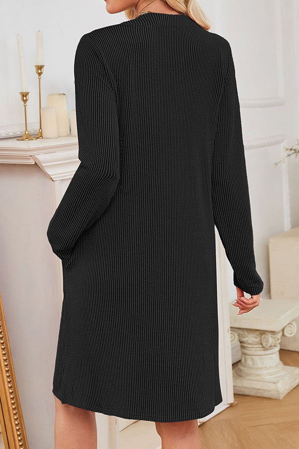 Solid Color Loose Long-sleeved Casual Knitted Mini Dress-consonak