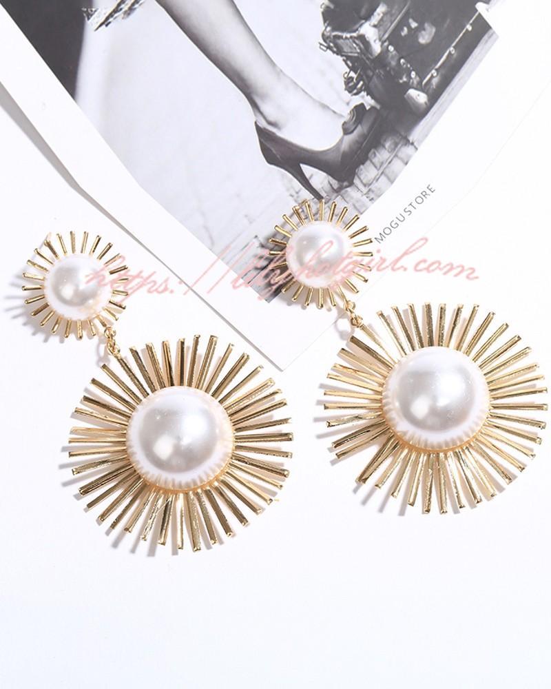 Beaded Double Geometric Pattern Drop Earrings-consonak