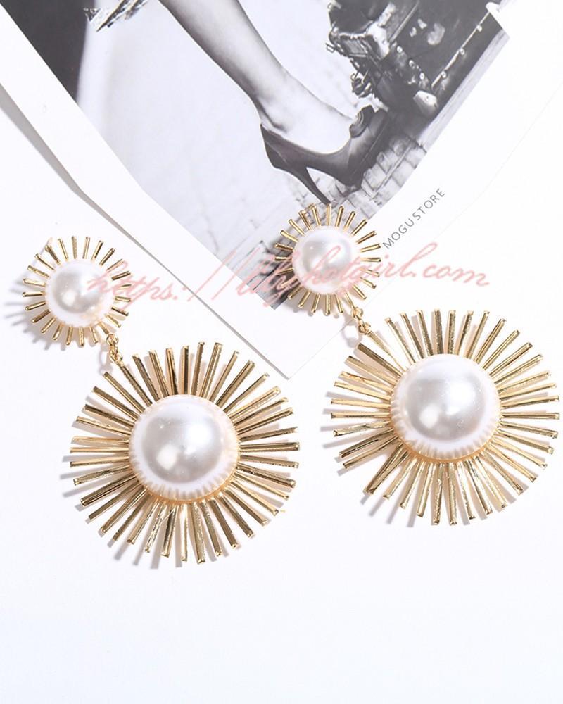 Beaded Double Geometric Pattern Drop Earrings-consonak