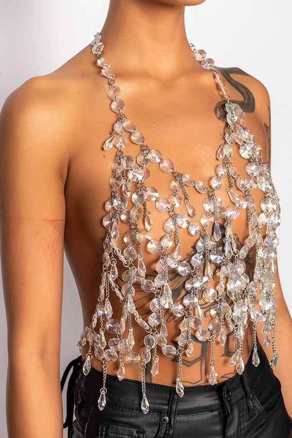 Sexy Hollow Shiny Crystal Pendant Vest | Consonak