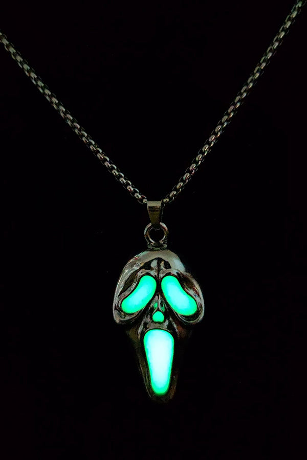 Alloy Glow-in-the-Dark Skull Pendant Necklace-Consonak
