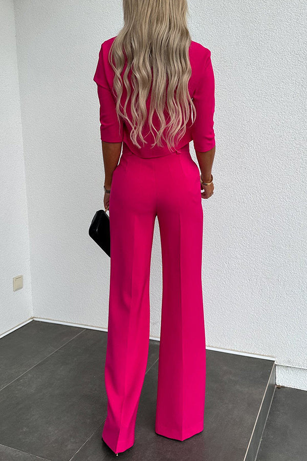 Luisa High Neck Half Sleeve Crop Top and High Rise Pocketed Flare Pants Set-consonak