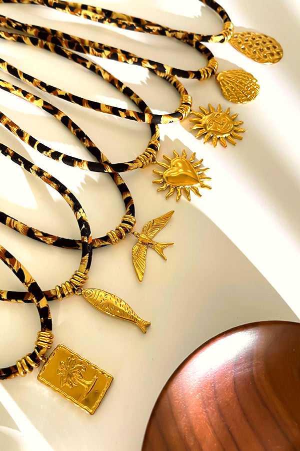 Leopard Print Velvet Rope Design Stainless Steel Necklace | Consonak