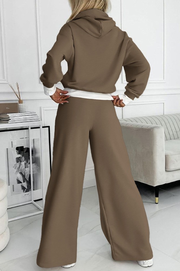 Stylish Patchwork Hooded Sweatshirt and Elastic Waist Tie Pocket Wide Leg Pants Set-consonak
