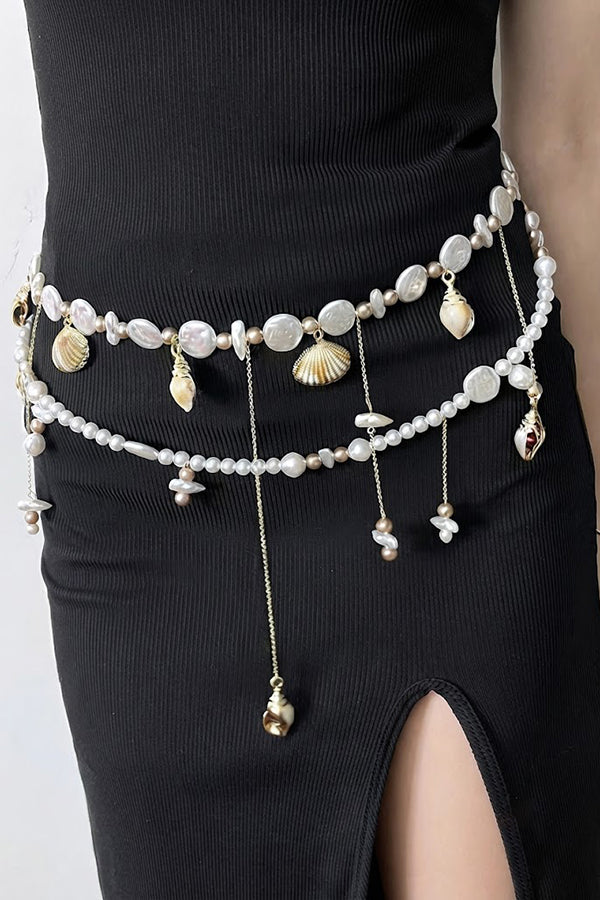 Pearl, Shell, and Conch Tassel Body Chain-Consonak