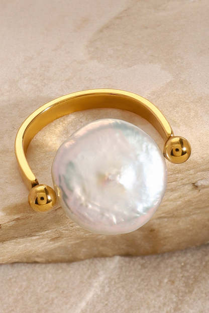 Fashion Button Pearl Polished Elegant Ring-consonak