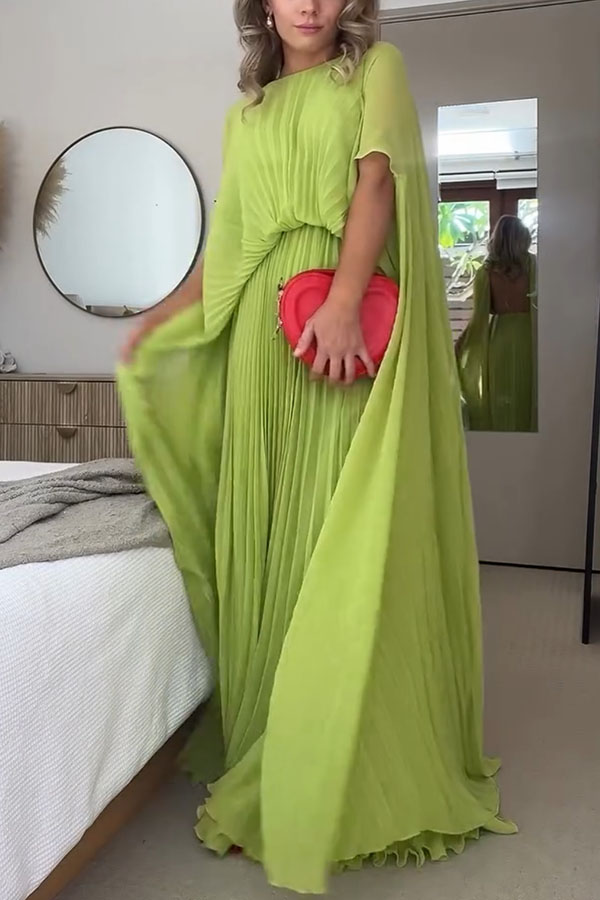 Spring Whispers Chiffon Pleated Wide Sleeve Volume Maxi Dress | Consonak