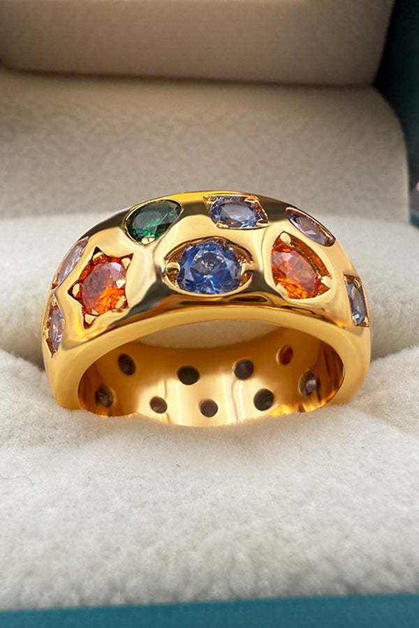 Multicolor Diamond-studded Stainless Steel Ring-consonak