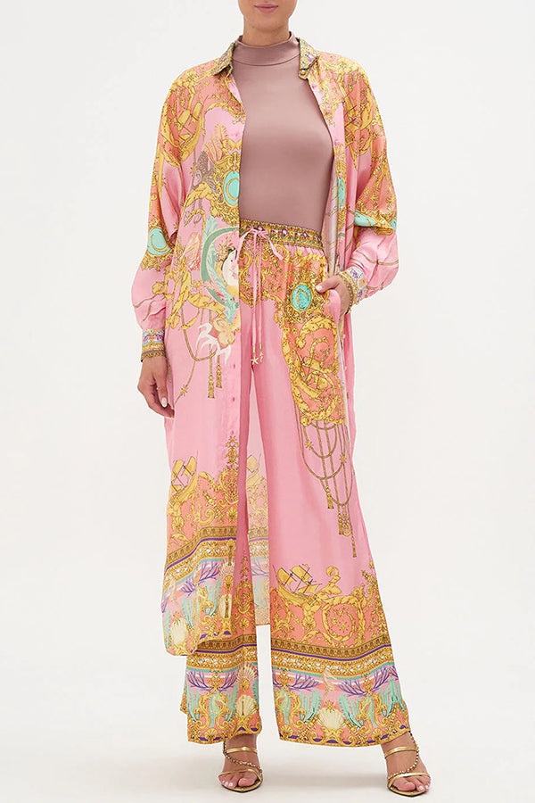 Mermaid Motel Unique Print Long Sleeve Loose Shirt and Elastic Waist Pants Set-consonak