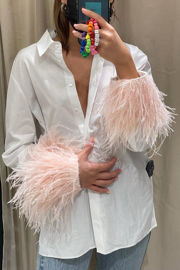 Fashionable Feather Long-sleeved Casual Loose Shirt-consonak