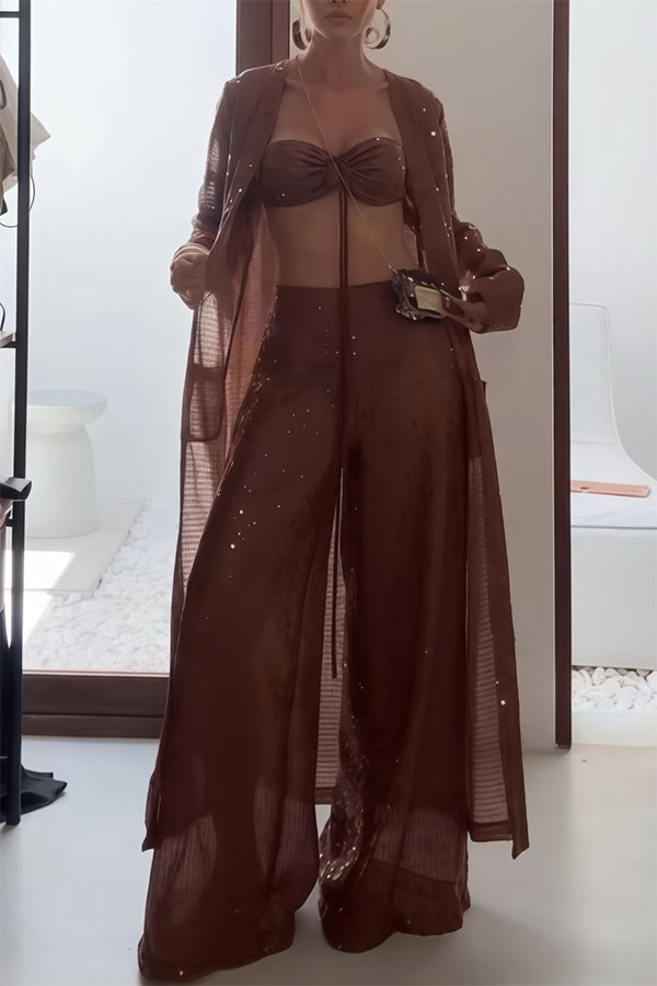 Seaside Whisper Sequin Tie-up Elastic Crop Tank and High Rise Zipper Loose Pants Set-consonak