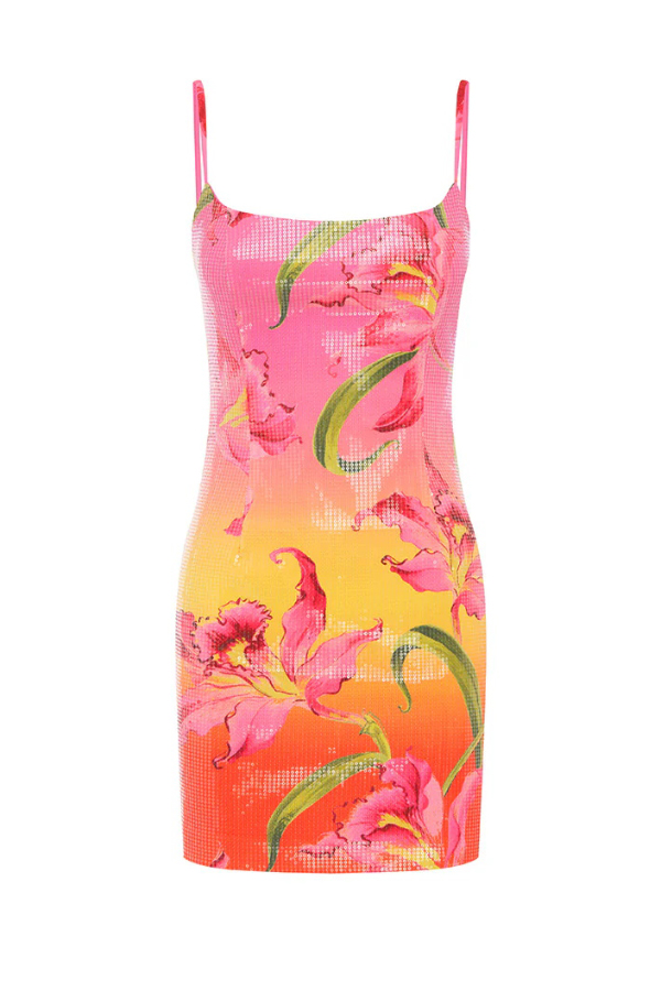 Fashionable Sequined Printed Suspender Slim-fit Mini Dress