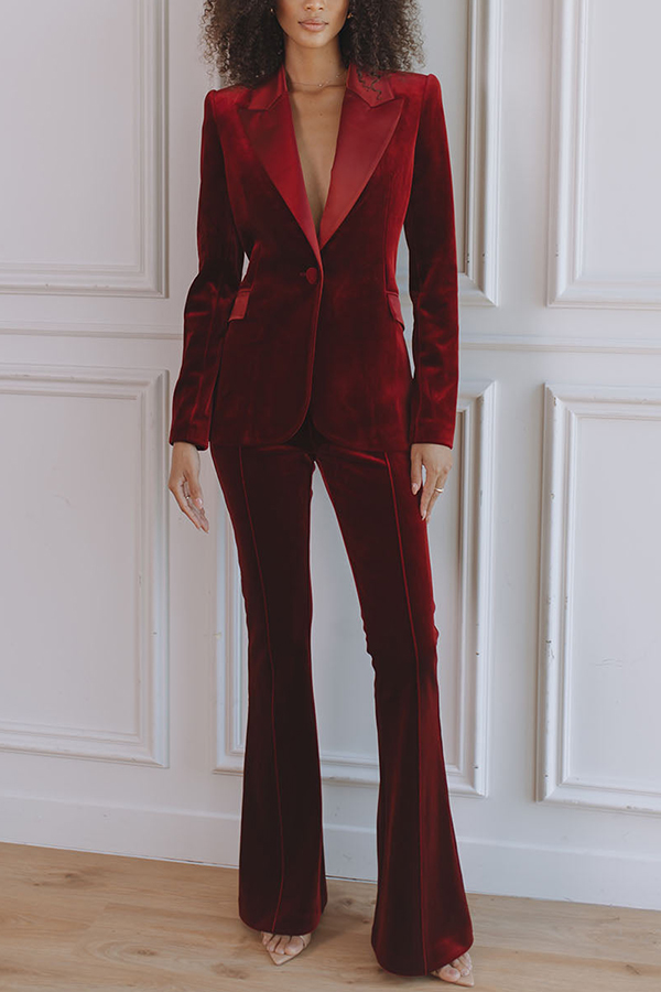 Delicate Daze Velvet Satin Lapel Button Up Long Sleeve Tapered Waist Blazer | Consonak