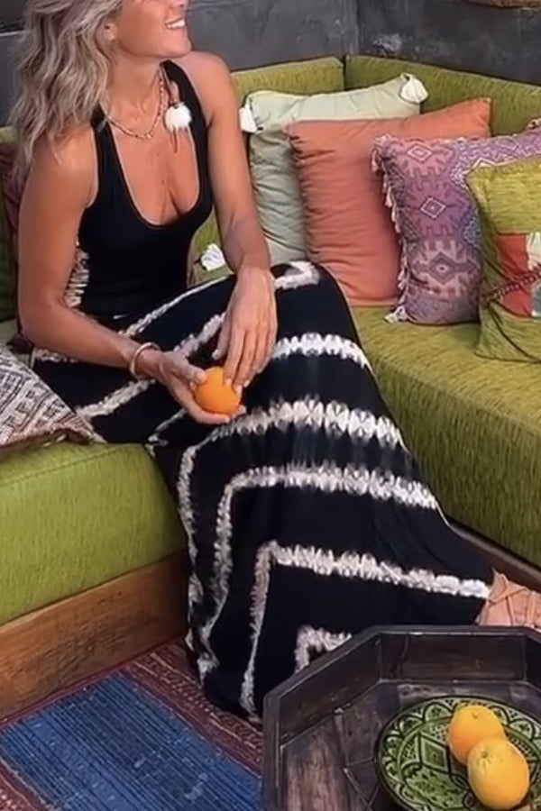 Summer of Fun Tie-dye Print Back Lace-up Stretch Maxi Dress-consonak