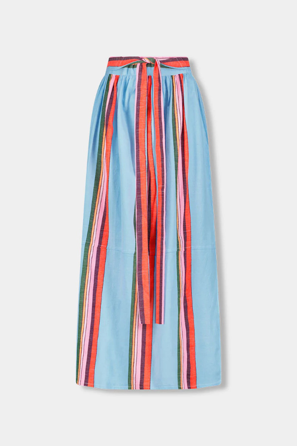 Stylish Striped Print V-neck Cropped Top and Elastic Waist Casual Maxi Skirt Set-consonak