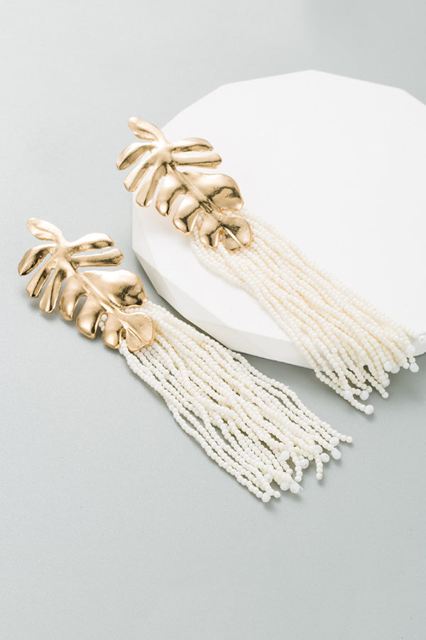 Bohemian Handmade Rice Bead Tassel Long Earrings-consonak