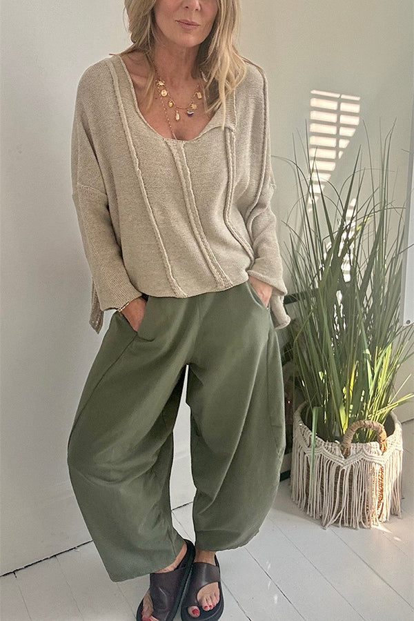 Solid Color Casual Long-sleeved Loose Knitted Sweater-consonak