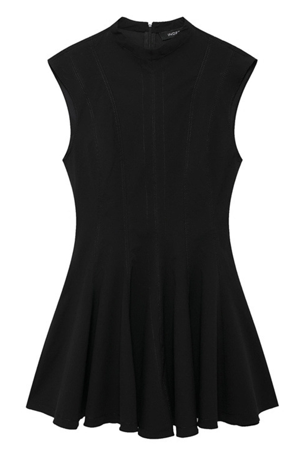 Solid Color Round Neck Sleeveless Waist Mini Dress-consonak