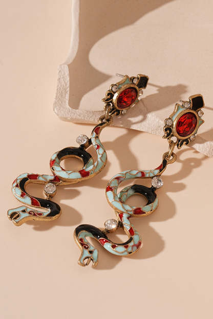 Fashionable Colorful Oil-drop Snake-shaped Gemstone Earrings-consonak
