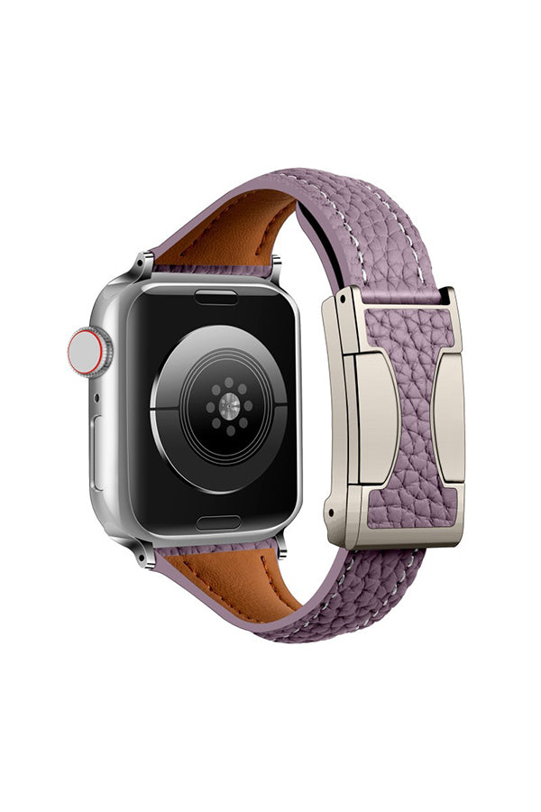 Fashionable Genuine Leather Lychee Pattern Double C Magnetic Buckle Watch Strap-consonak