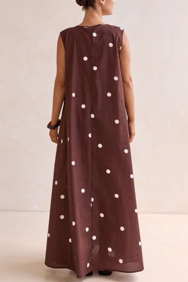 Striped Polka Dot Print Loose Sleeveless Casual Vacation Maxi Dress-consonak