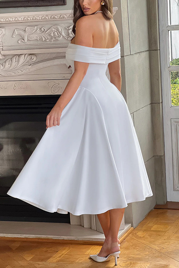 Princess Temperament Batdot Neck Pleat Detail Midi Dress-consonak