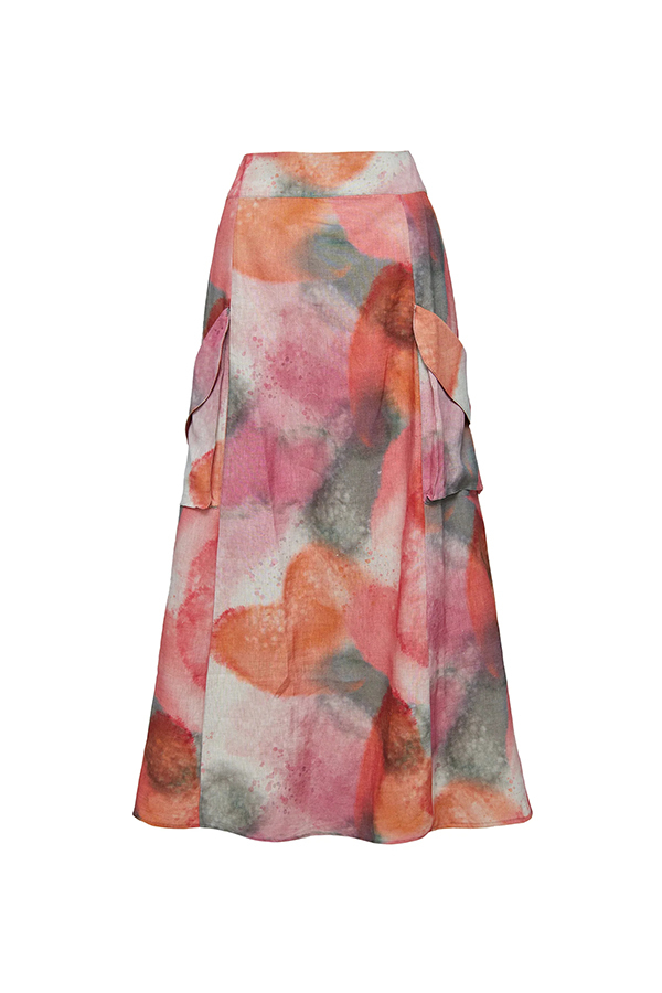Laylin Wide Sleeve Shirt and Watercolor Print High Waist Drape Pocket Maxi Skirt Set-consonak