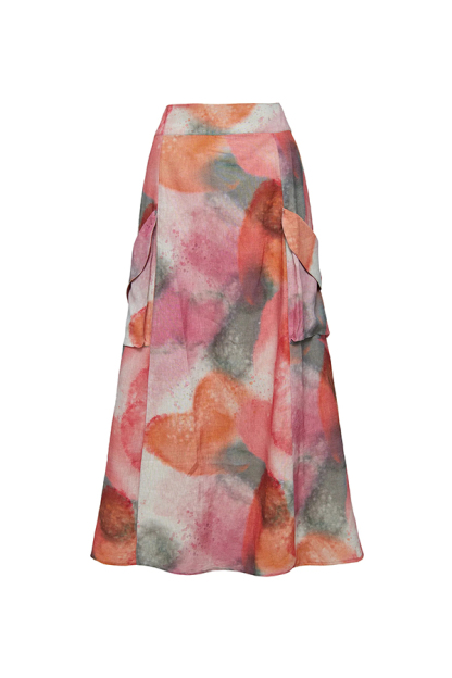 Laylin Wide Sleeve Shirt and Watercolor Print High Waist Drape Pocket Maxi Skirt Set-consonak