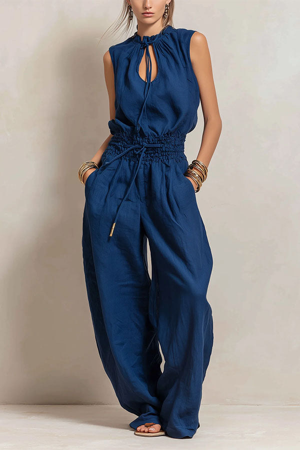 Chic Sleeveless Top and High-Waisted Wide-Leg Pants-Consonak