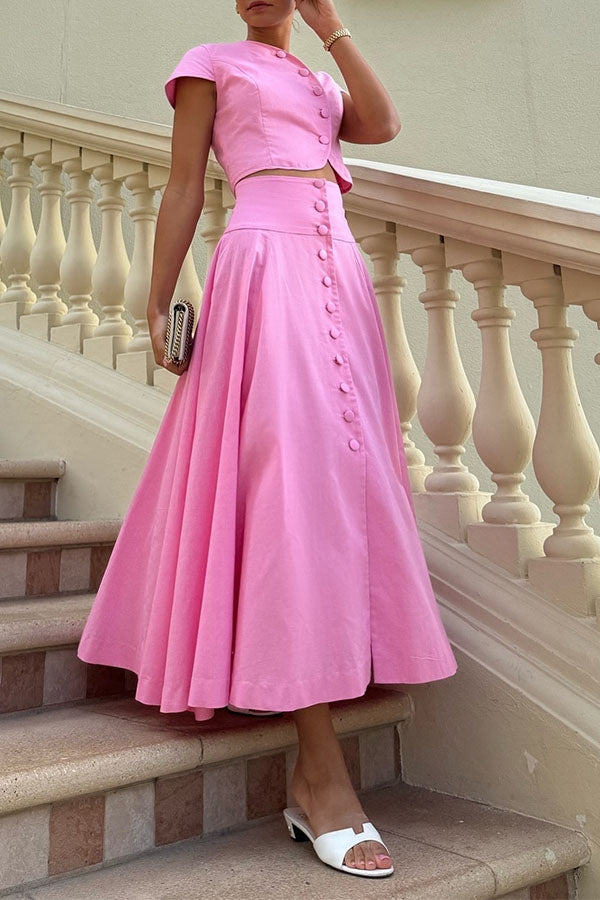 Sofia Button-Front Midi Skirt Set-Consonak