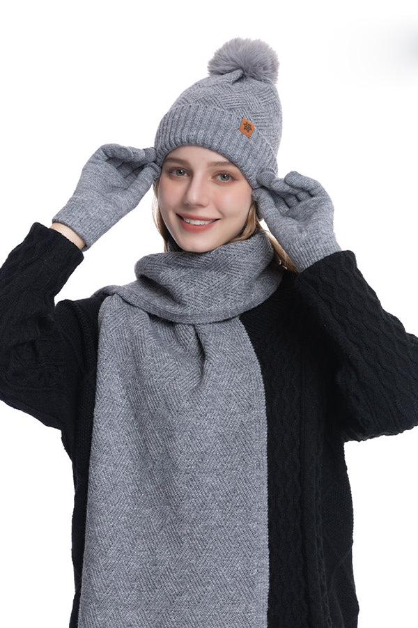 Autumn and Winter Warm Hat Scarf Gloves Three-piece Set | Consonak