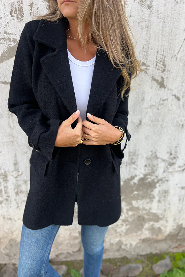 Solid Color Casual Lapel Long Sleeve Loose Woolen Jacket-consonak