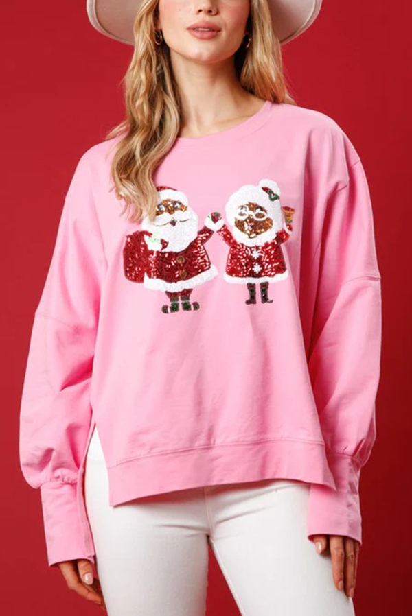 Christmas Santa Sequined Casual Loose Long Sleeve Sweatshirt-consonak
