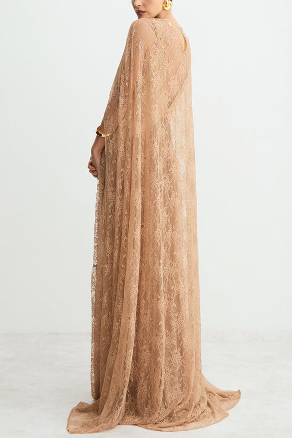 Carissa Floral Lace High Low Maxi Cape-consonak