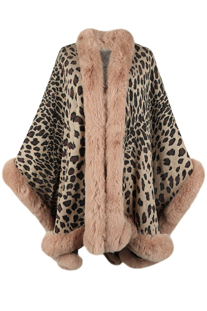 Leopard Print Fashionable Raw Edge Shawl Cape Cardigan-consonak