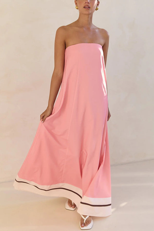 Unique Print Sexy Tube Top Back Zipper Loose Maxi Dress-consonak